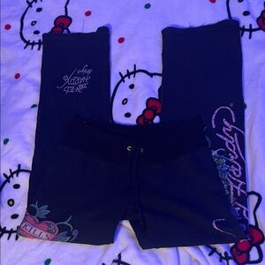 Ed hardy vintage sweatpants with rhinestones and back design